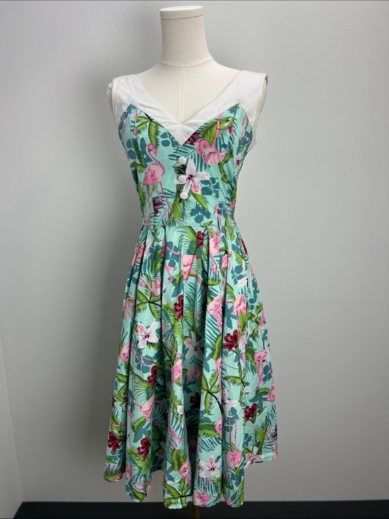 Hell Bunny Dresses & Skirts - Hell Bunny Retro Dress Vintage Style Fit N Flare Tropical Flamingo Print XS